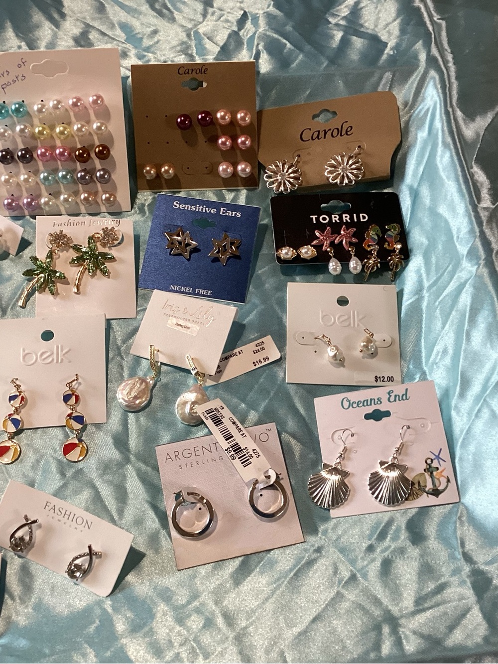 Assorted Costume Earrings Lot - Pearl, Shell & Hoop Styles